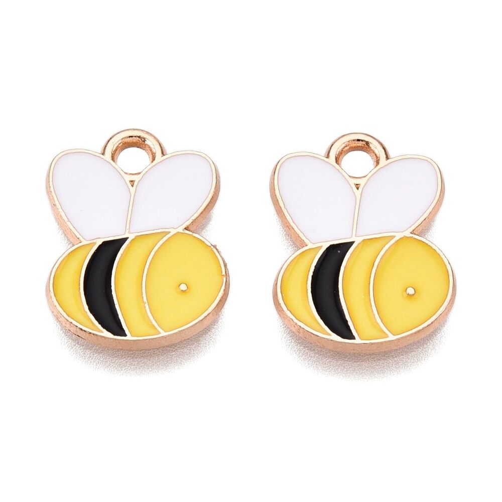 4118 100 pcs Bee Theme Alloy Enamel Charms Lovely Honeybee Animal Insect